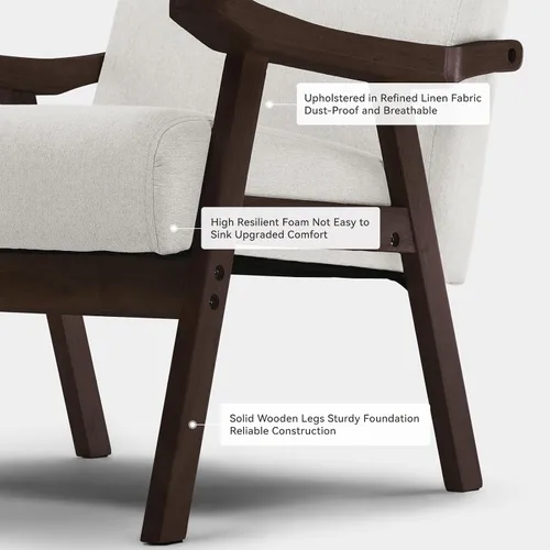 Vista 14 de COMHOMA Silla decorativa, silla moderna de mediados de siglo con reposabrazos de madera maciza, cómodo sillón tapizado de lectura para sala