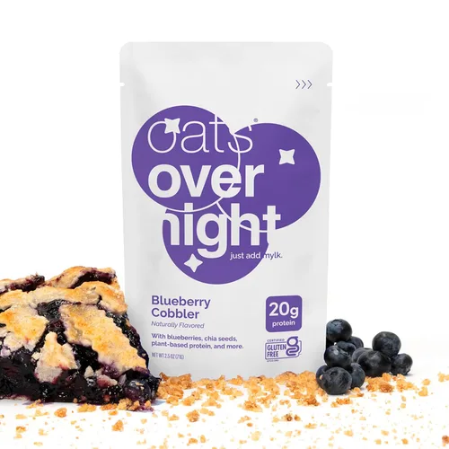 Vista 7 de Oats Overnight - Arándano Cobbler - Batido sin lácteos, alto en proteínas, bajo contenido de azúcar, sin gluten, alto en fibra, avena sin OMG