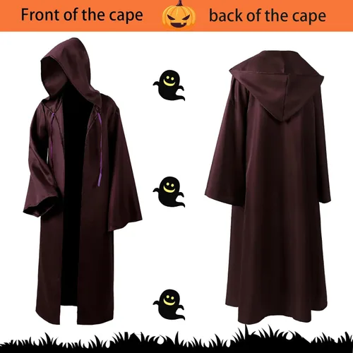 Vista 2 de Men Tunic Hooded Robe Cloak Knight Fancy Cool Cosplay Costume Halloween Costume Tunic Hoodies Robe Cosplay Capes