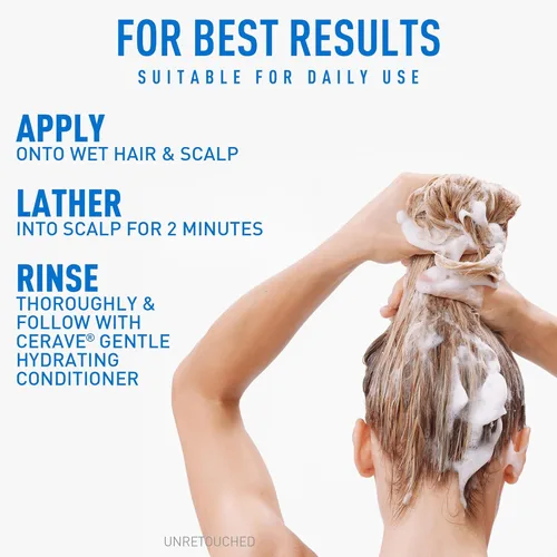 Vista 9 de CeraVe Champú Hidratante Suave, Con Ceramidas, Niacinamida y Ácido Hialurónico Para Cabello y Cuero Cabelludo Suaves y de Aspecto Saludable, Champú