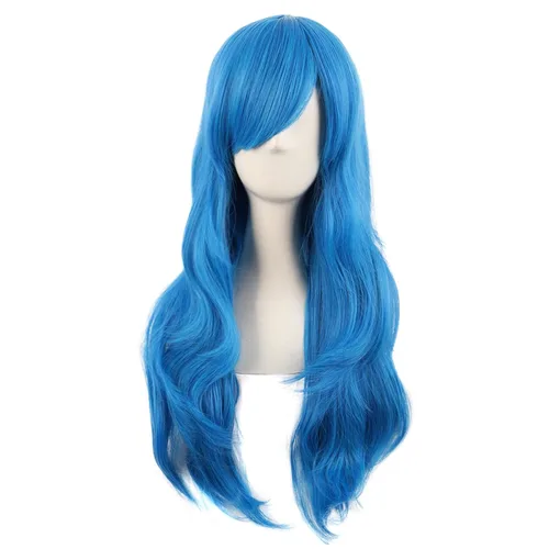 Vista 31 de MapofBeauty - Peluca larga de extremos rizados para cosplay, de 28 pulgadas, para mujer, color Azure Azul celeste