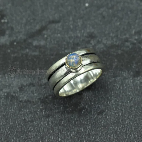 Vista 2 de Natural Moonstone Spinner Ring, Handmade Moonstone Ring, Minimalist Ring Women, Worry Silver Ring, 925 Silver Ring, Fidget Silver Ring, Dainty