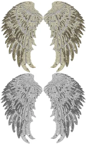 Vista 5 de HEEPDD 2 Pairs DIY Wing Sequin Patch, On Decoration, Gold and Silver Angel Wings for Creative Clothing Design, Perfect for Custom Apparel 2 Pairs