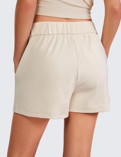 Vista 2 de CRZ YOGA Cómodos pantalones cortos acanalados para mujer, de cintura alta, lyocell, casual, para descansar, atléticos, con bolsillos