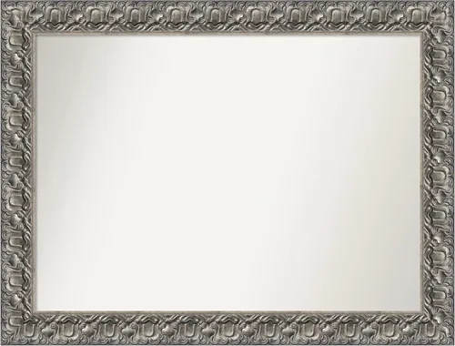 Vista 342 de Amanti Art Espejo de baño plateado para sobre fregadero, 26 x 26 pulgadas, espejo cuadrado de níquel pulido, marco de madera tradicional mediano, se