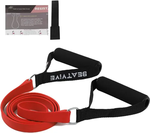 Vista 8 de Bandas de ejercicio con asas, bandas de resistencia con asas, ideales para terapia física, entrenamiento de fuerza, tonificación muscular - Incluye