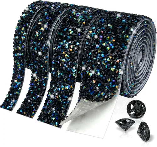 Vista 7 de 4 rollos de cinta de diamantes de imitación de cristal, cinta autoadhesiva con diamantes de imitación, envoltura de diamantes para manualidades