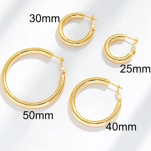 Vista 5 de Aretes de aro de oro grueso, aros ligeros de tubo de aulllow dorados gruesos para mujer, aretes grandes hipoalergénicos de 0.984in, 1.181in