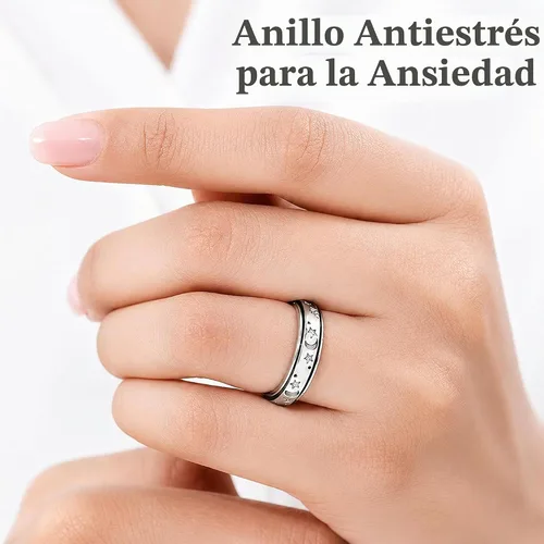 Vista 5 de 925 Sterling Silver Spinner Fidget Anxiety Ring for Women Men Una estrella de la luna
