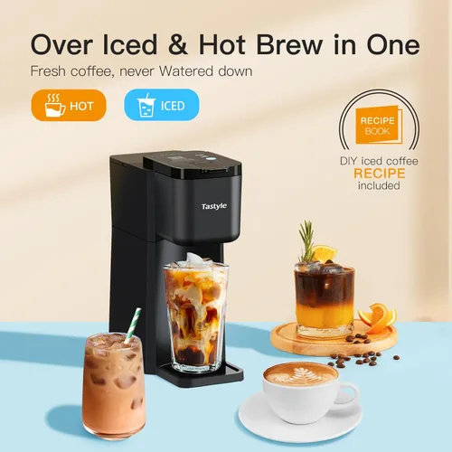 Vista 3 de Tastyle Mini Single Serve Hot and Iced Coffee Maker for K Cup and Ground Negro clásico