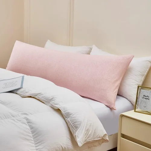 Vista 2 de Oubonun Funda de almohada corporal 100% algodón jersey con cremallera, funda de almohada extraíble suave de lujo, larga y esponjosa, de punto