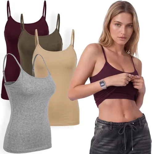 Vista 119 de Emmalise Camiseta de mujer con brasier integrado, soporte de tela sin varillas, camisola corta