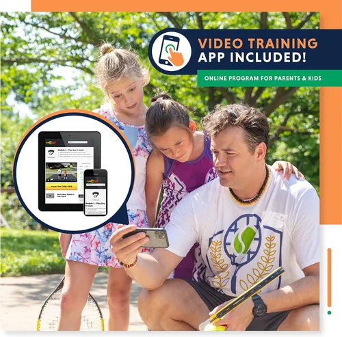 Vista 4 de Raqueta de tenis para niños con videos de entrenamiento – Raqueta de tenis juvenil de aluminio con mango de neopreno para niños de 5 a 12 años