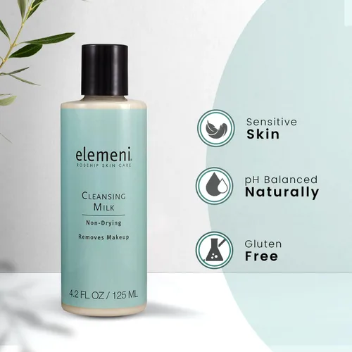 Vista 4 de elemeni - Leche limpiadora para el cuidado de la piel, removedor de maquillaje orgánico vegano, limpiador facial equilibrado con pH que elimina