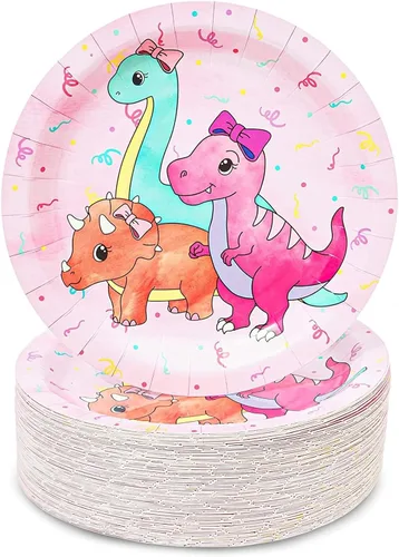 Vista 13 de BLUE PANDA Platos de papel de 7 pulgadas, multicolor, paquete de 80 platos de postre para decoraciones de fiesta de primer cumpleaños