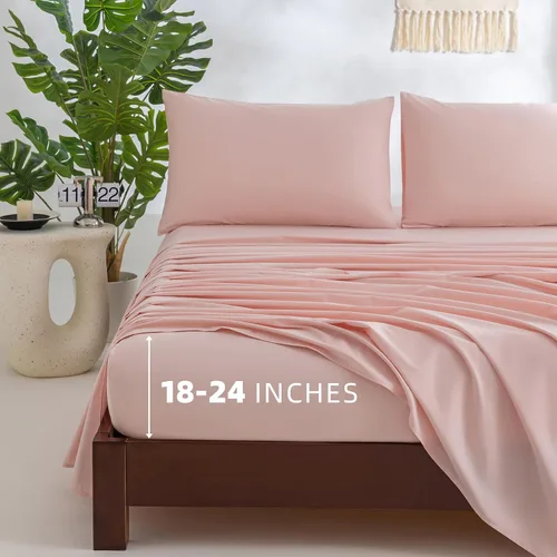 Vista 12 de Sábanas 100% algodón tamaño matrimonial, con bolsillo profundo para colchones de 18 a 24 pulgadas, juego de sábanas de lujo suaves y transpirables