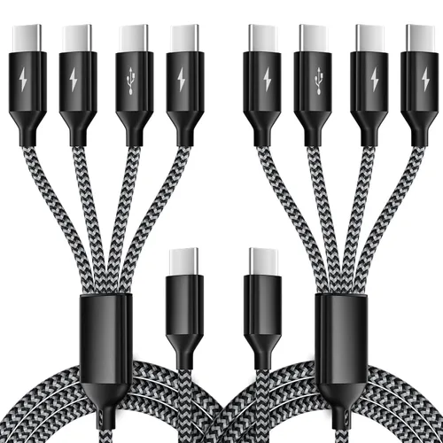 Vista 14 de Cable de carga múltiple, doble tipo C, cable de carga múltiple de nailon trenzado 4 en 1, cable de carga multi USB con puertos IP/tipo C/micro USB