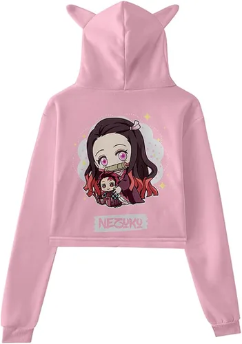 Vista 2 de AMOMA Sudadera corta con capucha para cosplay de anime para mujeres y niñas