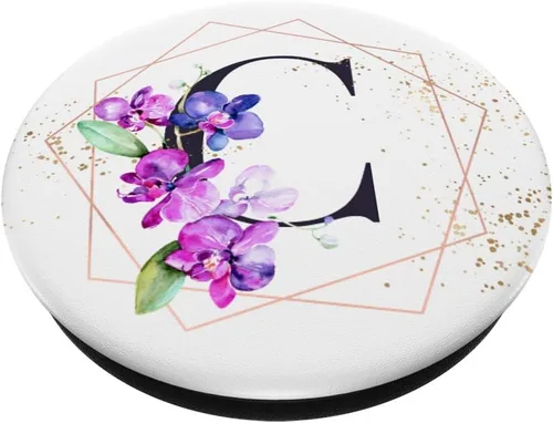 Vista 2 de Orchids Plants Flower - Soporte para teléfonos y tabletas, diseño de letra C, color blanco, Negro