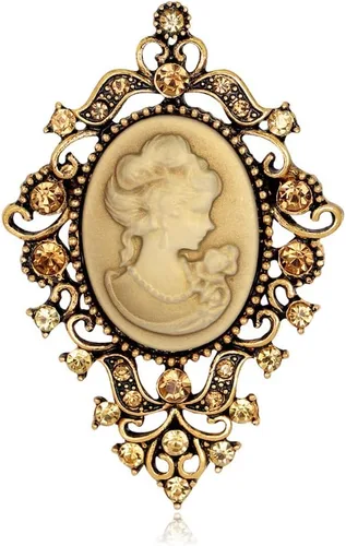 Vista 17 de LUREME Vintage Elegante Dama Victoriana Belleza Cameo con Broche de Cristal Pin (br000017)
