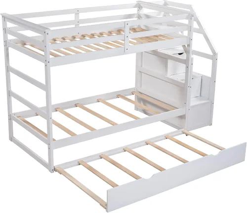 Vista 7 de Harper & Bright Designs Litera con nido y escalera, marco de literas de madera individual sobre cama individual con barandilla de seguridad, litera