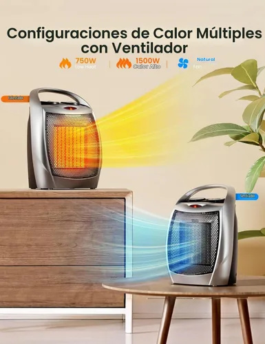 Vista 3 de Electactic - Calentador de espacio portátil de cerámica con termostato, ventilador de 1500 W para interiores con protección contra