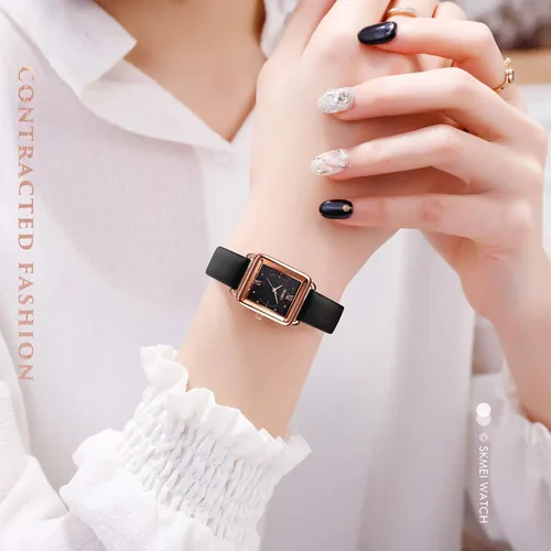 Vista 4 de SKMEI Reloj de mujer elegante reloj de pulsera rectangular de cuero para damas reloj analógico de cuarzo impermeable para mujer