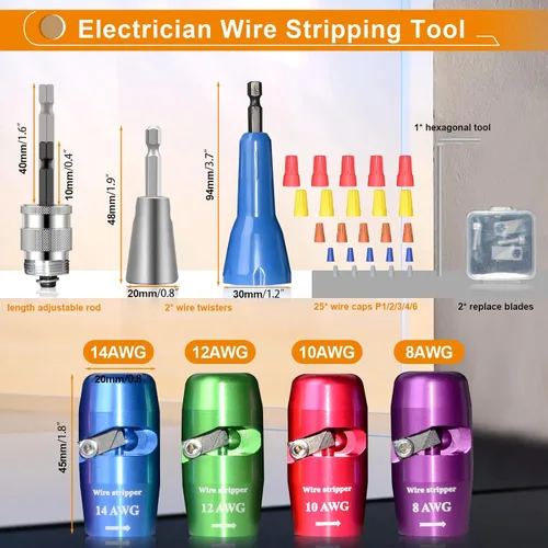 Vista 2 de Luckyway - Pelacables de alambre para taladro con herramienta profesional de pelado y torsión de alambre para electricistas, herramienta de torsión