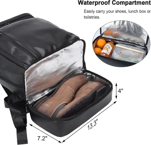 Vista 3 de TIDING Mochila de cuero genuino para hombre, bolsa de laptop de 15.6 pulgadas, mochila casual de viaje con compartimento para zapatos, Negro
