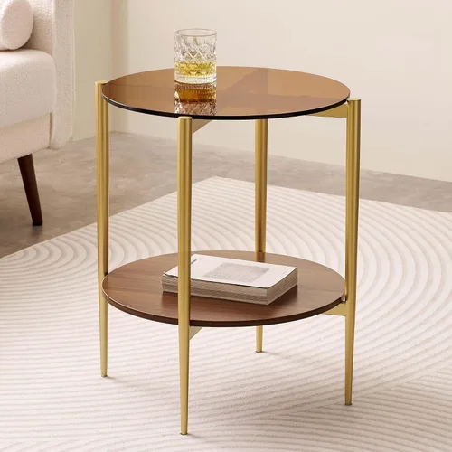 Vista 3 de LumFurn Mesa auxiliar redonda de cristal, mesa de sofá de diseño moderno de mediados de siglo para sala de estar, 18 pulgadas de diámetro x 23