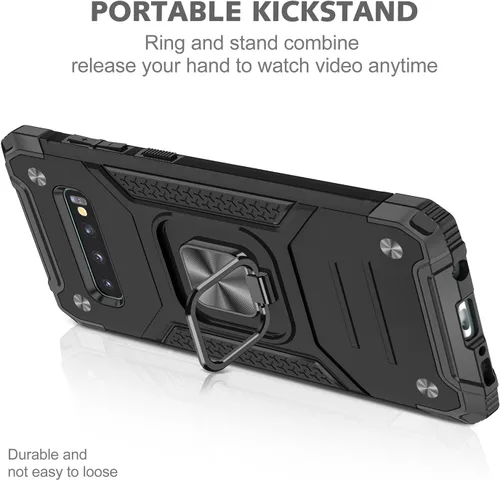 Vista 3 de Funda para Samsung Galaxy S10, de grado militar, a prueba de golpes, con soporte de soporte, soporte magnético integrado para montaje en coche