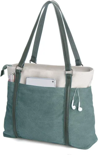 Vista 10 de Laptop Tote Bag for Women, 15.6 Inch Work Bag with Laptop Compartment and Zipper, Canvas Computer Tote for Teacher Negro