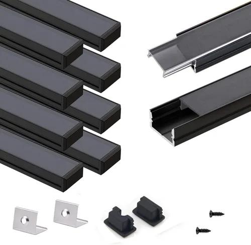 Vista 20 de VST Paquete de 6 canales LED de 1 pie, canal difusor LED en forma de U, sistema de canales de aluminio LED con cubierta lechosa, tapas de extremo
