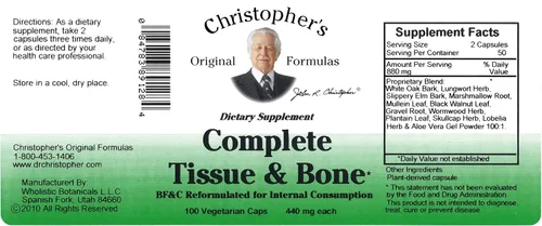 Vista 5 de Dr. Christopher's Original Formulas Cápsulas completas de fórmula de tejido y hueso, 100 unidades, 440 mg cada una