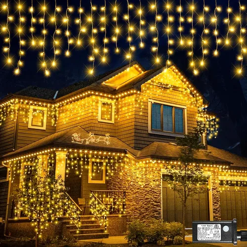 Vista 18 de Luces de carámbano para exteriores, 16.5 pies, 200 luces LED de Navidad para exteriores con 8 modos, impermeables, conectables, tira de luces