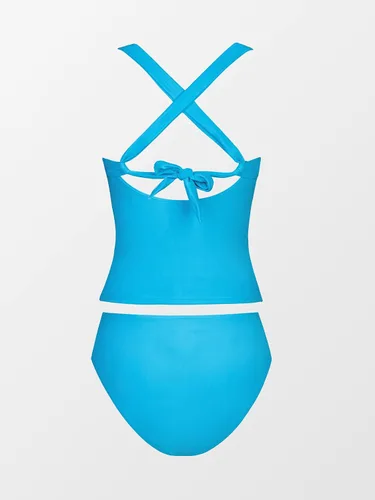 Vista 6 de CUPSHE Traje de baño tankini para mujer, cuello en V, fruncido, traje de baño de dos piezas con anillo en O, espalda cruzada, lazo a media altura