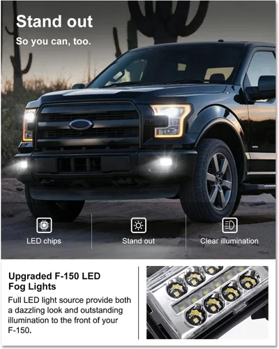 Vista 3 de Kiwi Master Faros antiniebla F150 mejorados para Ford F-150 2015-2020 – Kit de montaje de luces antiniebla LED de 4 pulgadas, juego de lámparas