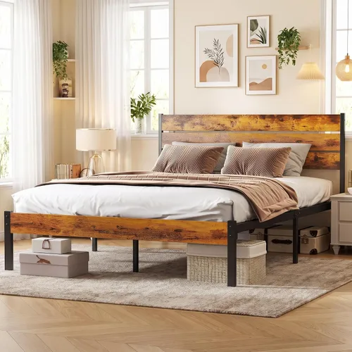 Vista 9 de Sweetcrispy Base de cama individual de madera resistente con cabecero, base de colchón resistente de 500 libras, plataforma de soporte de metal