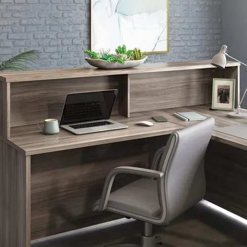 Vista 2 de OfficeWorks by Sauder Affirm estación de recepción, largo: 70.87'' x ancho: 70.87'' x H: 13.58'', Hudson Elm