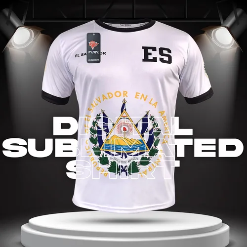 Vista 2 de Fury Camiseta de fútbol El Salvador - Camisa unisex blanca y negra para todos los salvadoreños