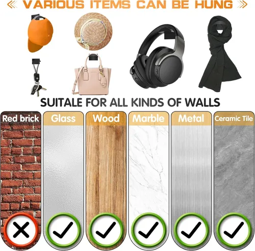 Vista 6 de Ganchos adhesivos para pared (12 unidades) - Estantes para sombreros de béisbol, diseño minimalista de estante para sombreros, colgadores