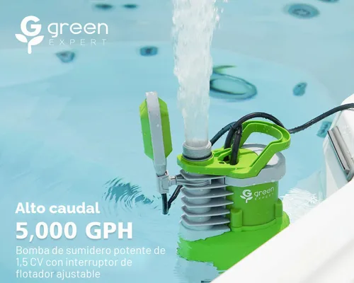 Vista 2 de Green Expert - Bomba sumergible de sumidero de 1.5 HP de alto caudal, 5000 GPH, cable de alimentación de 25 pies, encendido y apagado automático