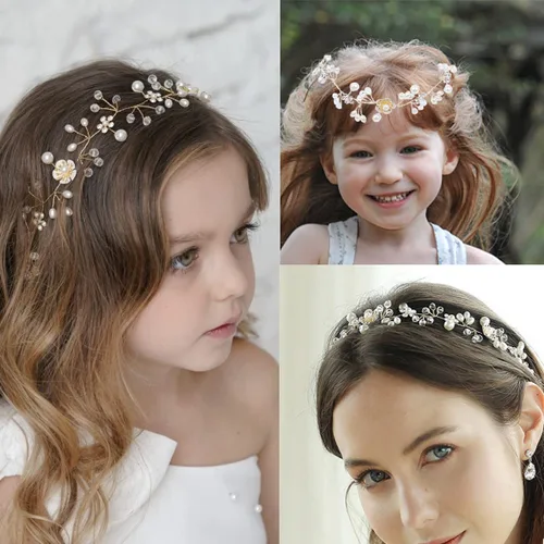 Vista 5 de 2 piezas de diadema de flores para el cabello de novia, diadema de boda, accesorios para el cabello de princesa, perlas de cristal, diadema elegante