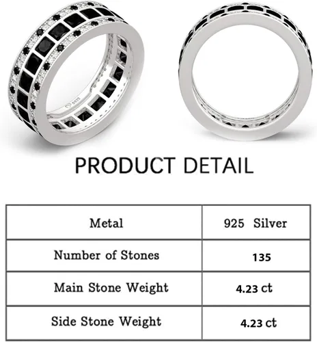 Vista 2 de Jeulia Anillo de diamantes de boda para hombre Anillo de plata de ley Eternity corte princesa para mujeres y hombres, anillo de compromiso apilable