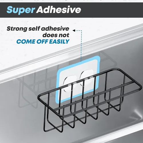 Vista 4 de KESOL Soporte adhesivo para esponja para fregadero de cocina + colgador de paño + soporte para jabón, organizador para fregadero de cocina 2 en 1
