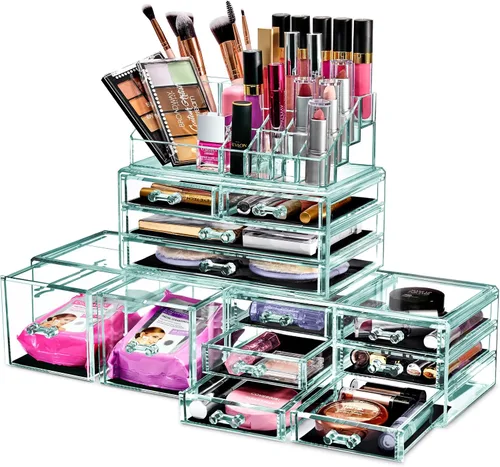 Vista 13 de Sorbus Organizador Grande de Maquillaje - Organizador Transparente y Apilable de Joyería y Maquillaje para Tocador, Almacenamiento de Baño, Cajonera