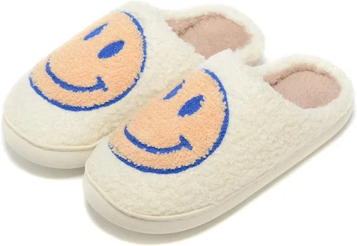 Vista 6 de Pantuflas retro peludas para mujeres y hombres, retro, suaves, esponjosas, cálidas, antideslizantes, estilo de pareja, informales, con cara