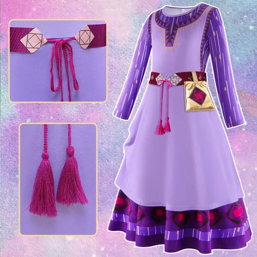 Vista 3 de iTVTi Wish Asha - Disfraz de princesa para niñas, vestido de Halloween, Navidad, disfraz de cosplay morado