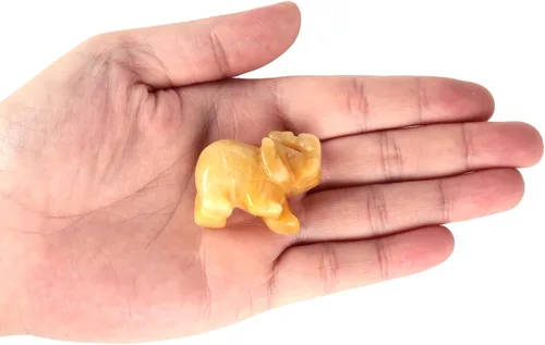 Vista 3 de Pequeña estatua de cristal de elefante tallada a mano, decoración de escultura de animal guardián de oficina en casa, 1.5 pulgadas, jade amarillo