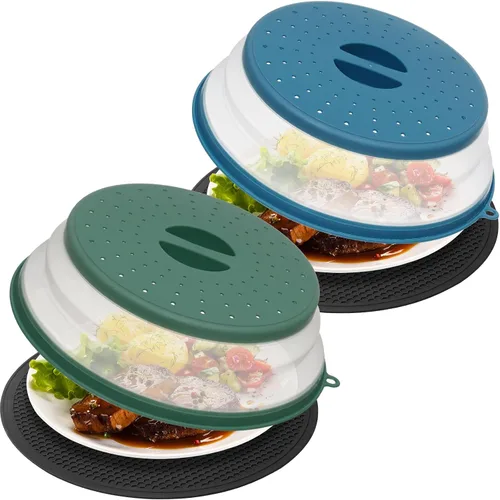Vista 11 de 2 en 1, WENWELL - Cubierta antisalpicaduras para microondas para alimentos y esterilla, tapa de plato de cocina plegable con ventilación, se puede